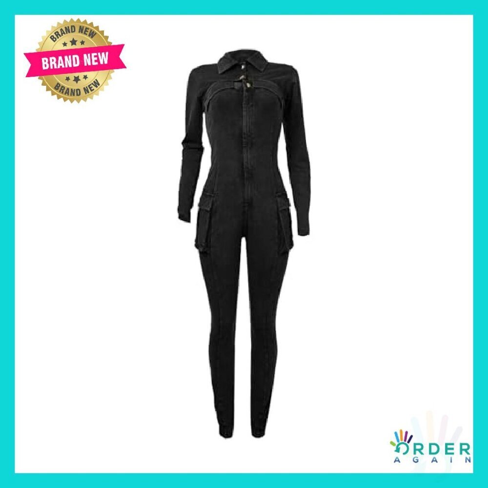 Women's Jumpsuit Long Sleeve V Neck Bodycon Two Piece Set Chic Minimal - Picture 4 of 7